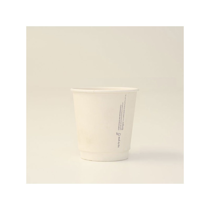 8oz Biodegradable Double Wall Coffee Cup One Lid Fits All White