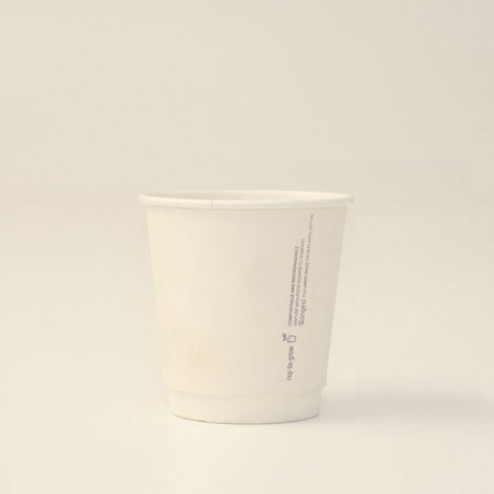8oz Biodegradable Double Wall Coffee Cup One Lid Fits All White