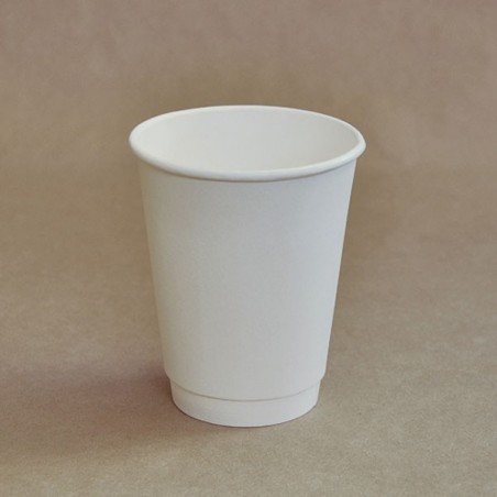 12oz Biodegradable Double Wall Coffee Cup White Leaf