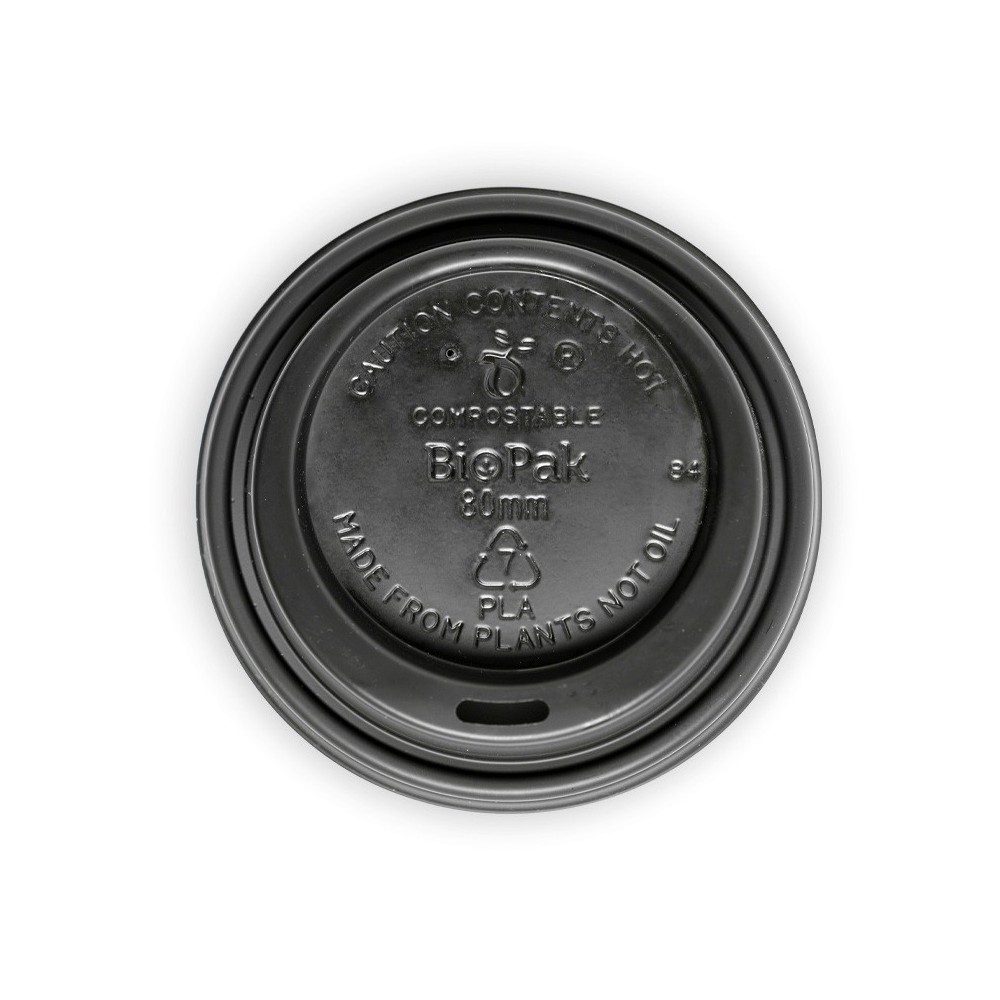 Lid PLA for 6 8 10 & 12oz (80mm) BioPak Cup Black  1000 pcs