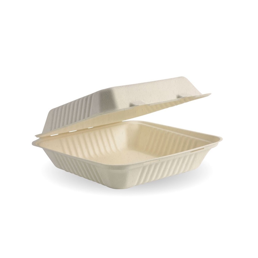 3 Compartment Clamshell Sugarcane 23x23x8cm (9x9x3") Bio Natural  200 pcs