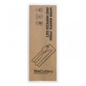16cm FSC Certified Coated Wooden Knife, Fork & Napkin Set  400 pcs