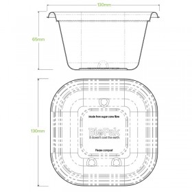 480ml Square TakeAway Base - 130x130x65mm - White  600 pcs