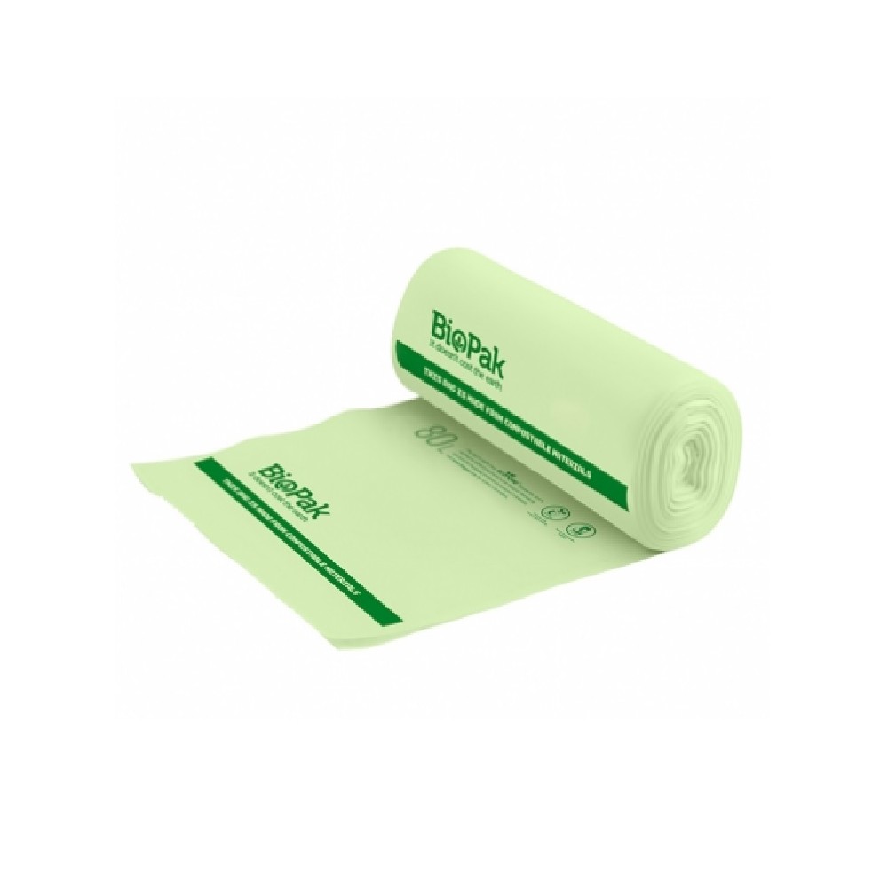80L Bioplasitc Bin Liner - 1050x820mm - 0.023mm thick - 12 rolls of 20 - Green  240 pcs