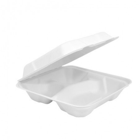9" 3 Compartments Sugarcane Bagasse Takeaway Clamshell  200 pcs