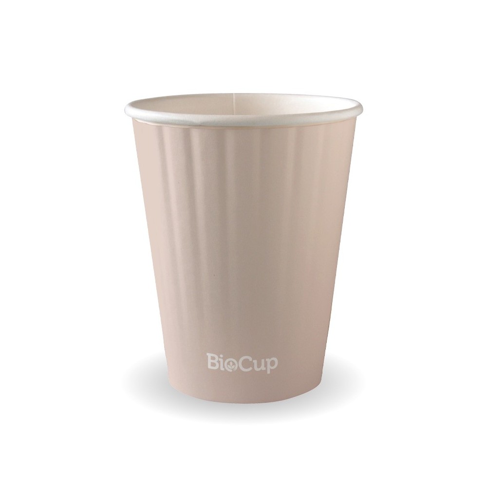 390ml / 12oz (90mm) Aqueous Leaf Double Wall BioCup - stone  1000 pcs