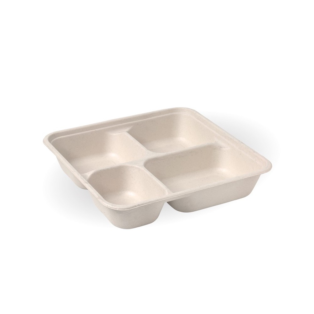 4 Compartment BioCane Takeaway Base LARGE - Natural  300 pcs