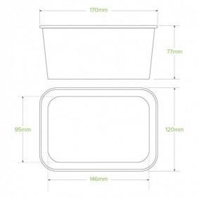 1000ml Rectangle Container PLA - FSC Mix - White  300 pcs