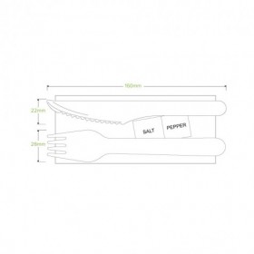 16cm Wooden Knife Fork Napkin Salt & Pepper Takeaway Cutlery Set  400 pcs