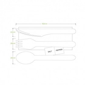 16cm Coated Wooden Knife Fork Spoon Napkin Salt & Pepper Takeaway Set  400 pcs
