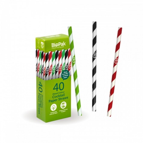Mixed Cocktail Paper Straws - 14 x 40 per pack - Biostraws  560 pcs