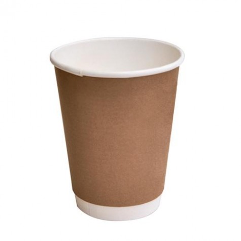12oz Biodegradable Double Wall Coffee Cup Brown Print