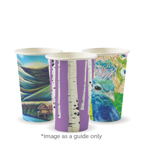 12oz Coffee Cup BioPlastic Single Wall Art Series - Fits Small Lids - 1000 pcs