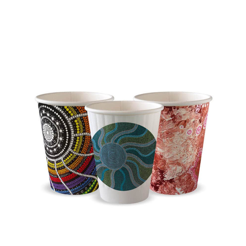 8oz Aqueous Coated DW Hot Paper BioCup - Indigenous Art Series  1000 pcs