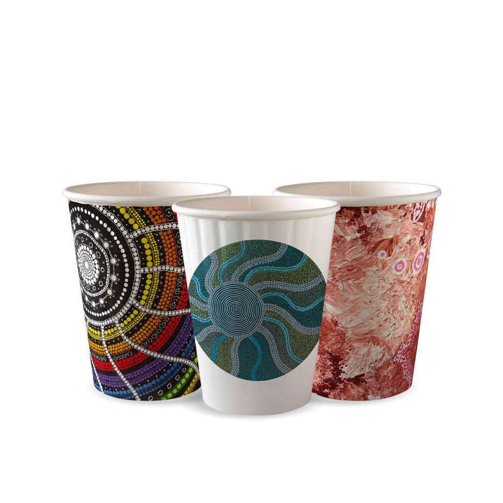 12oz Aqueous Coated DW Hot Paper BioCup - Indigenous Art Series  1000 pcs