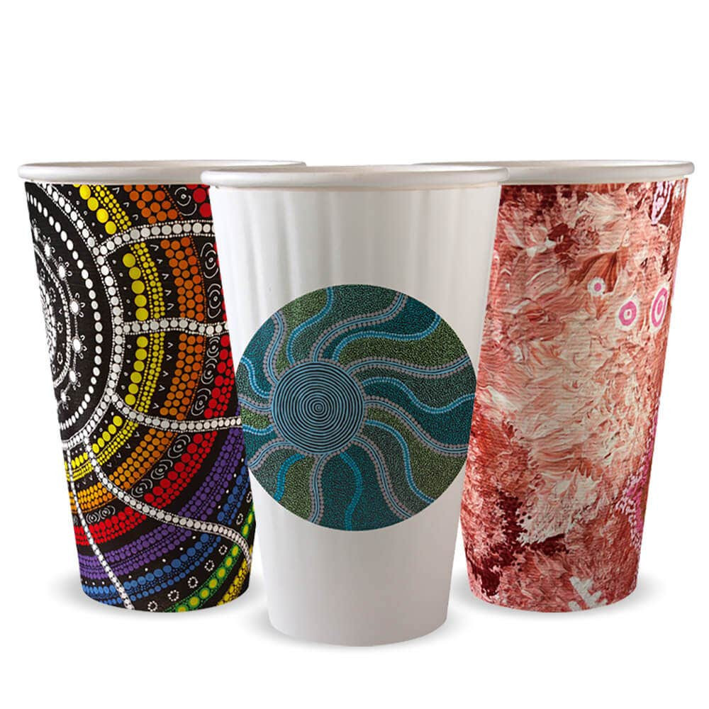 16oz Aqueous Coated DW Hot Paper BioCup - Indigenous Art Series  600 pcs