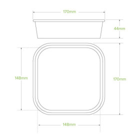 750ml square container with PLA lining (320gsm) FSC Mix - white  300 pcs