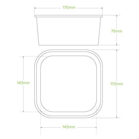 1400ml square container with PLA lining (320gsm) FSC Mix - white  300 pcs