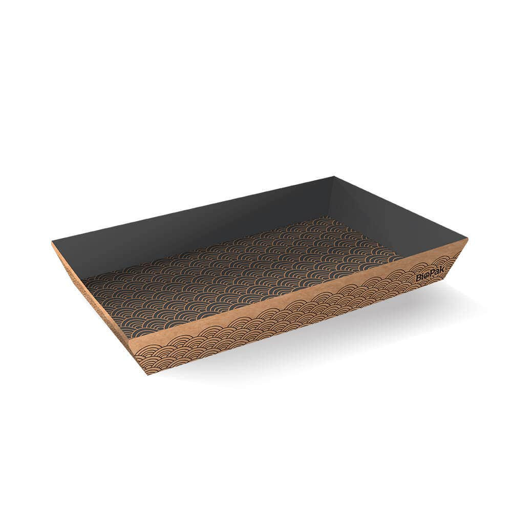 BioBoard Medium Sushi Tray - kraft and black  300 pcs