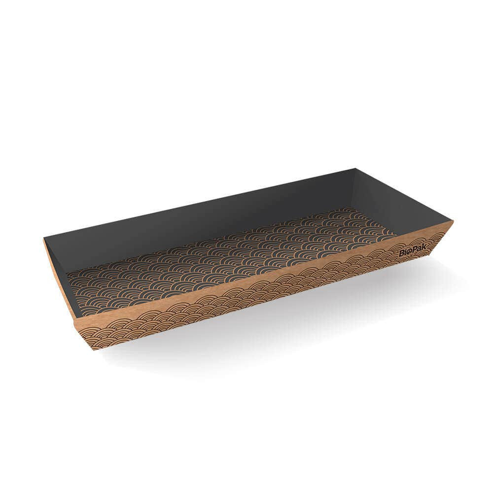 BioBoard Long Sushi Tray - kraft and black  300 pcs