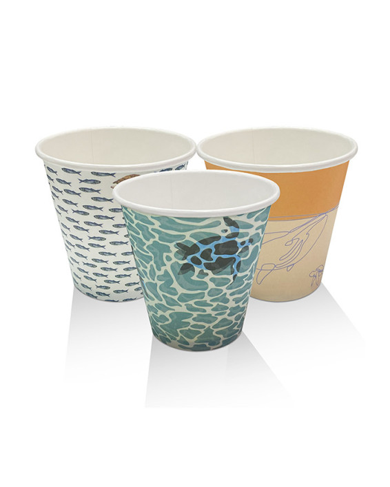 8oz(90mm) Aqueous Coated Art Series Single Wall Cup (Universal Lid) - 1000 pcs