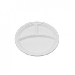 9" 3-Compartments Sugarcane Bagasse Round Plate  500 pcs