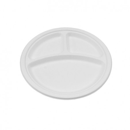 10" 3-Compartments Sugarcane Bagasse Round Plate  500 pcs