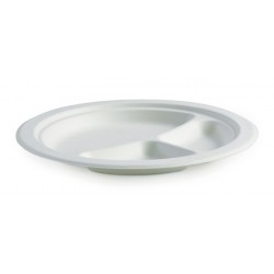 9" 3 Compartment Round Plate - White  500 pcs