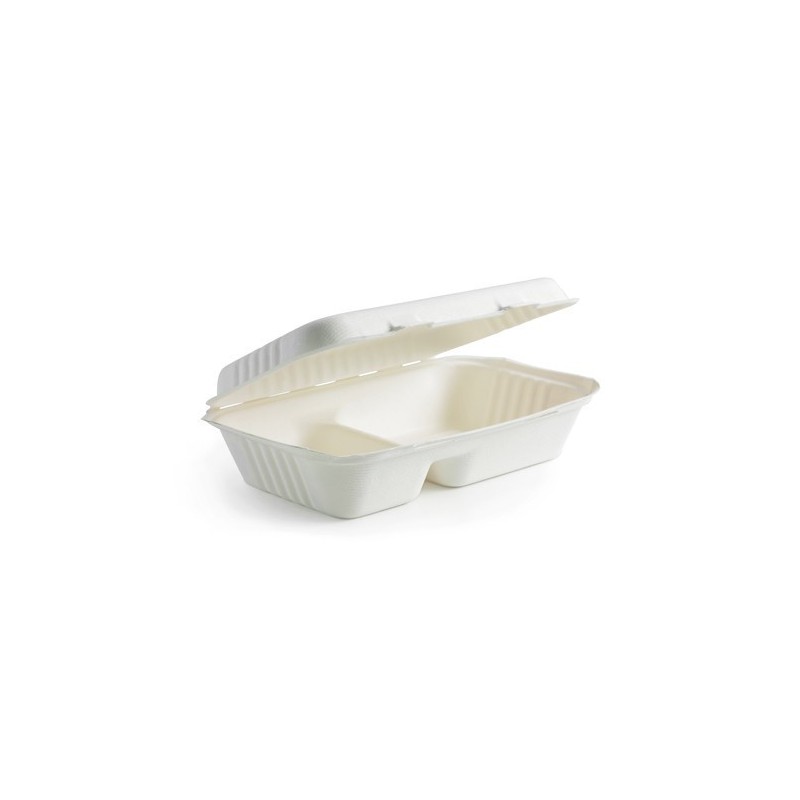 9x6x3" 2 Compartment Bio Clamshell - White  250 pcs
