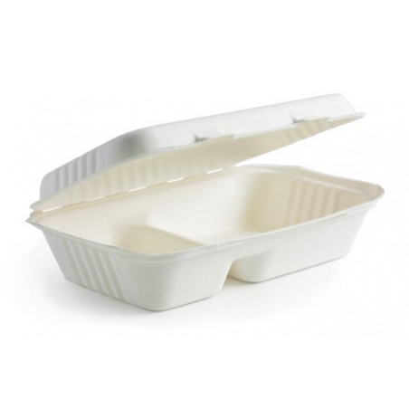 9x6x3" 2 Compartment Bio Clamshell - White  250 pcs