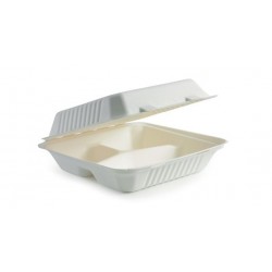 9x9x3" 3 Compartment Clamshell Bio White  200 pcs