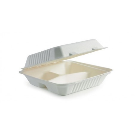 9x9x3" 3 Compartment Clamshell Bio White  200 pcs