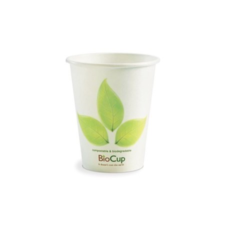 8oz Single Wall Bio Coffee Cup Leaf White  1000 pcs