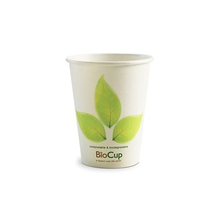 12oz Single Wall Bio Coffee Cup Leaf White  1000 pcs