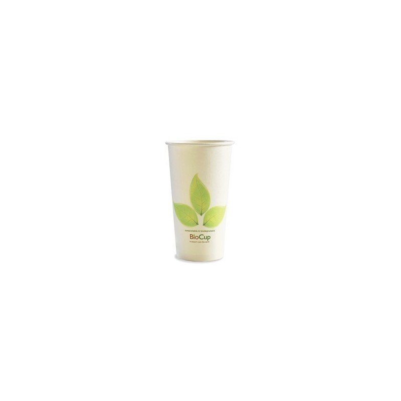 20oz Single Wall Bio Coffee Cup Leaf White  500 pcs