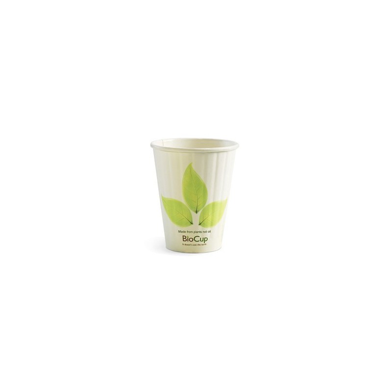 8oz Double Wall Bio Coffee Cup Leaf White  1000 pcs