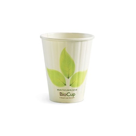 8oz Double Wall Bio Coffee Cup Leaf White  1000 pcs