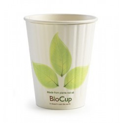 12oz Double Wall Bio Coffee Cup Leaf White  1000 pcs