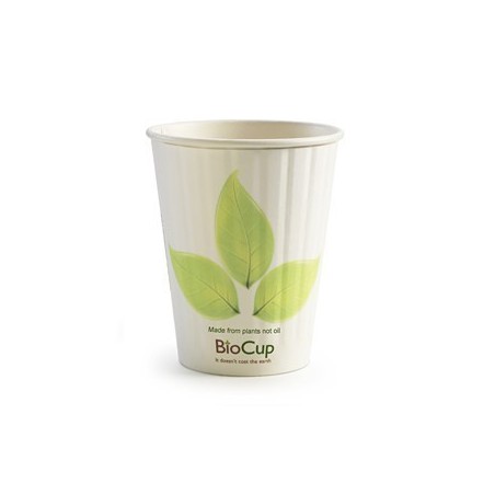 12oz Double Wall Bio Coffee Cup Leaf White  1000 pcs