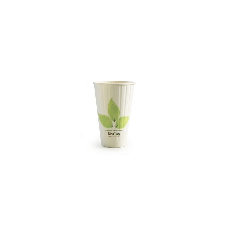 16oz Double Wall Bio Coffee Cup Leaf White  600 pcs