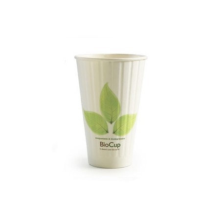 16oz Double Wall Bio Coffee Cup Leaf White  600 pcs