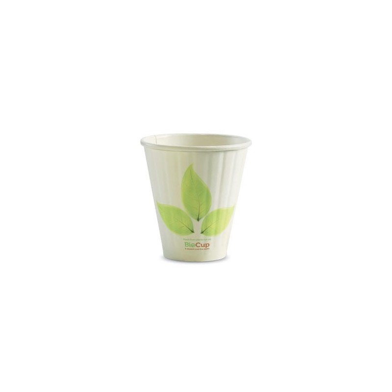 8oz (90mm) Double Wall Bio Coffee Cup Leaf White  1000 pcs