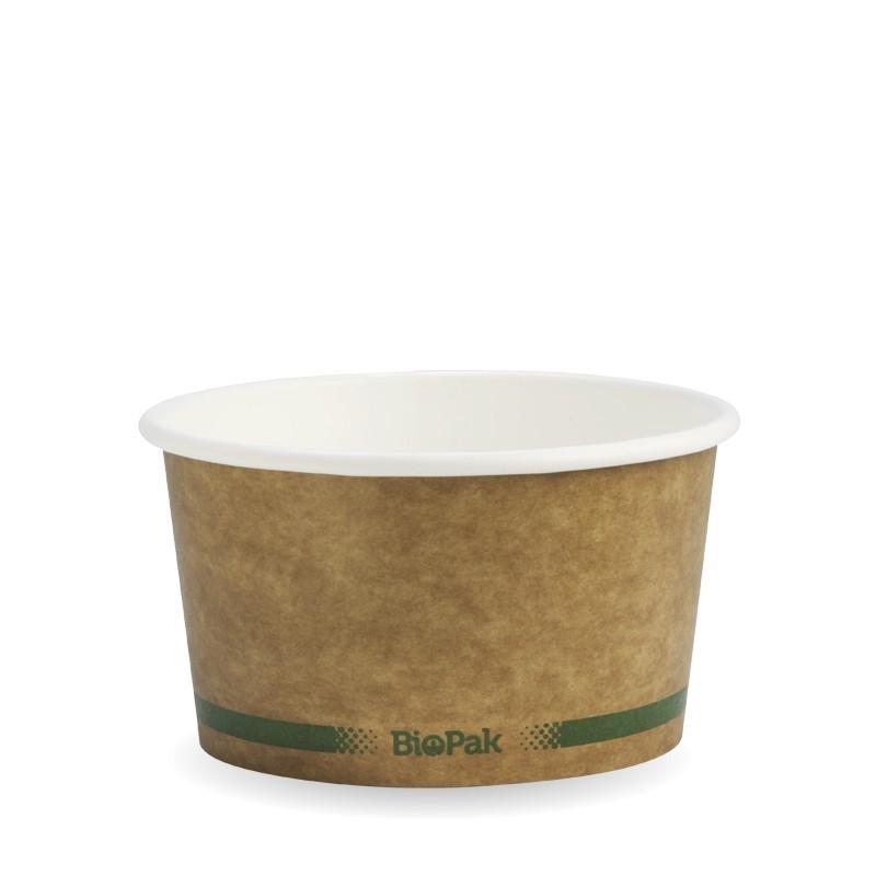 12oz bowl - BioPak branded Kraft Green Stripe - 500 pcs