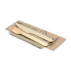 Wooden Cutlery Set - Knife, Fork and Napkin