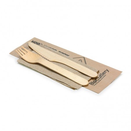 Wooden Cutlery Set - Knife, Fork and Napkin