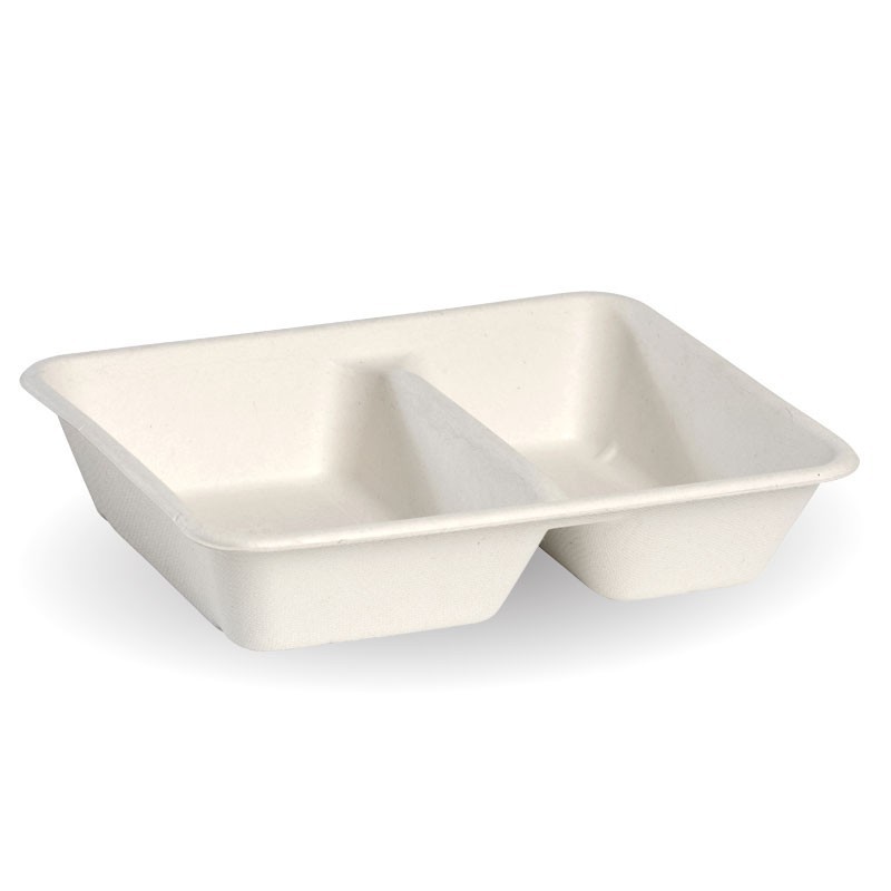 2 Compartment Bio Asian Takeaway Box (530/380ml) - WHITE - 500 pcs