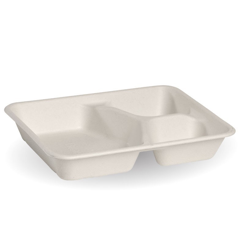 3 Compartment Bio Asian Takeaway Box (530/150/150ml) - WHITE - 500 pcs