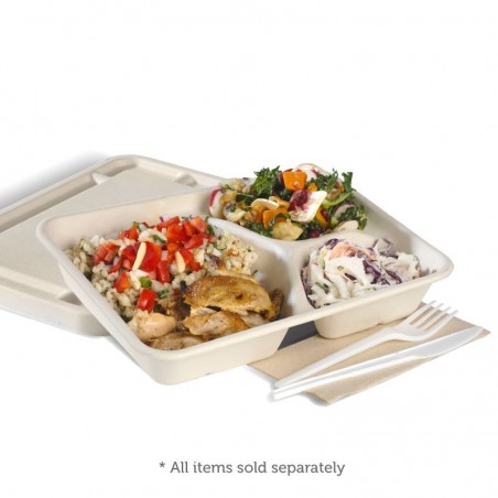 3 Compartment Bio Asian Takeaway Box (530/150/150ml) - NATURAL - 500 pcs