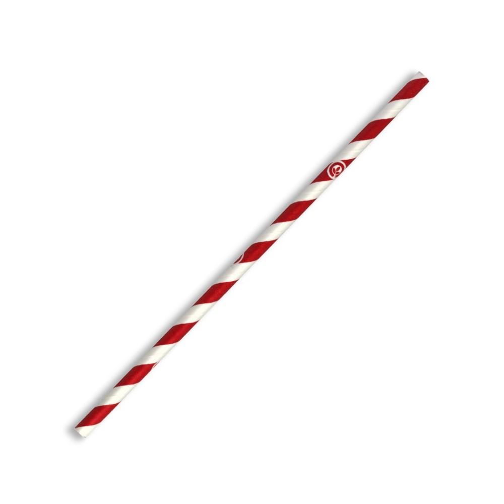 Compostable Paper Straw Regular 6x197mm - Red Stripe  2500 pcs